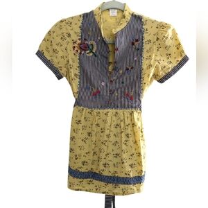 Vintage Forever 21 Y2K Cottagecore Embroidered Floral Patchwork‎ Puff Sleeve Top